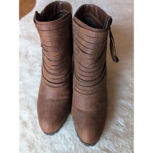 Sugar Womens Sz 8.5 M Shoes Brown Vegan Zip Up tassel Comfort Wedge Ankle Boots
